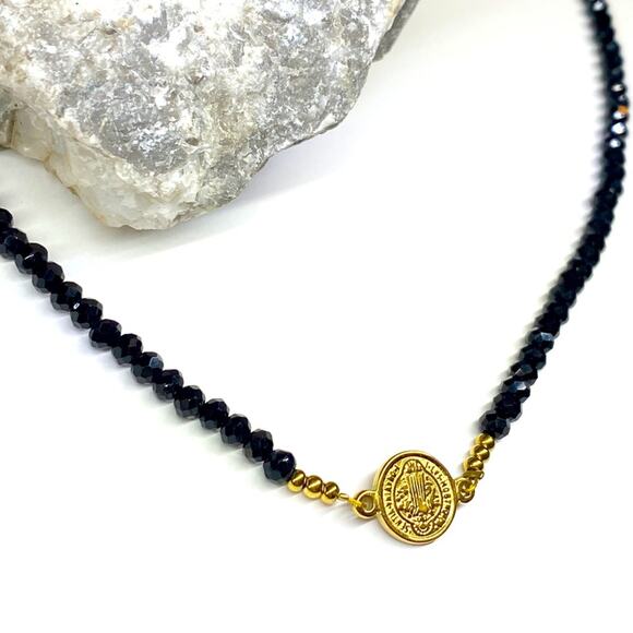 NEW Small Coin Necklace With Black Crystal Necklace - Picture 1 of 12